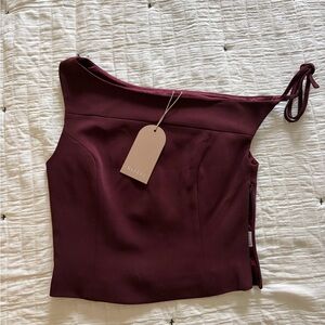 Meshki Burgundy One-Shoulder Crop Top